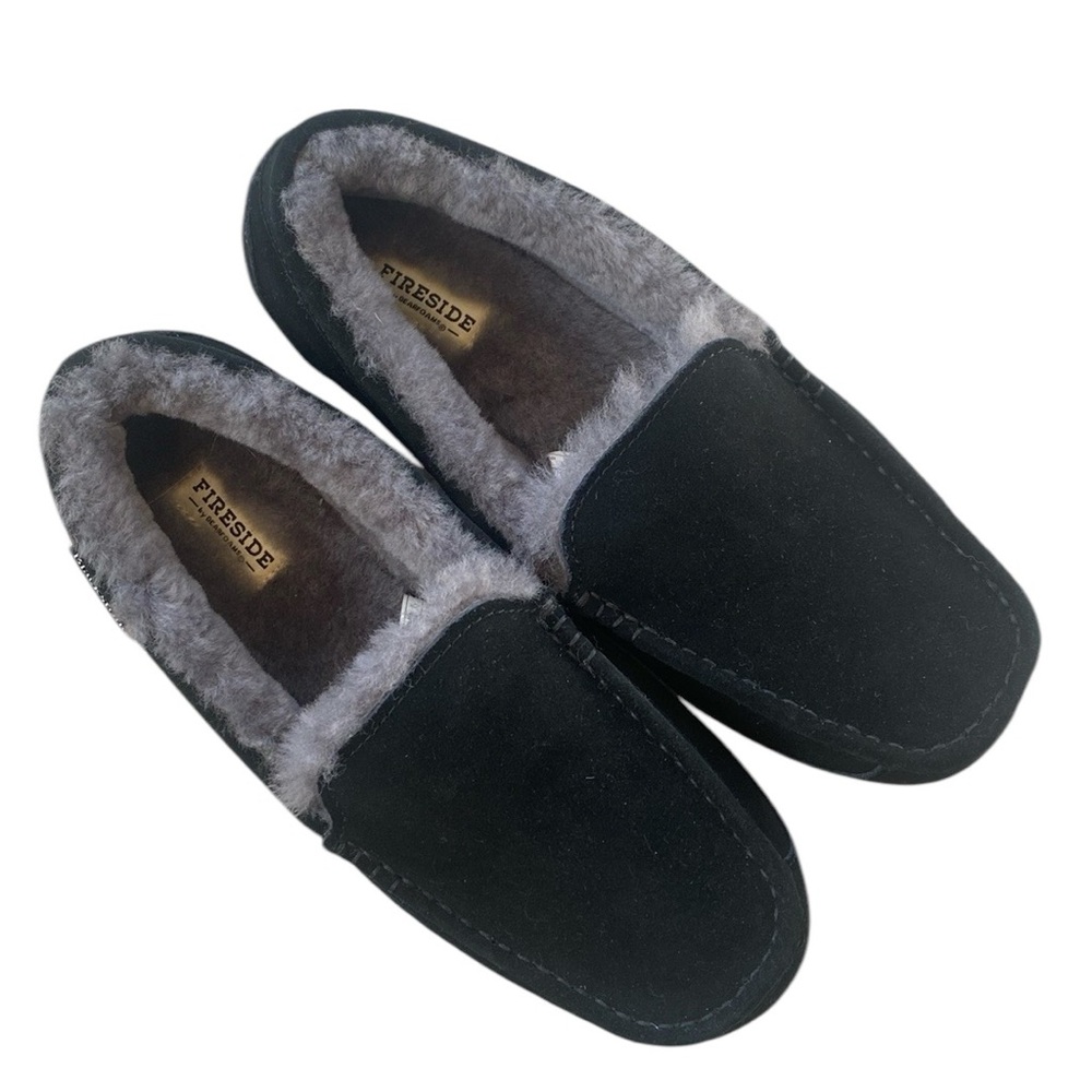 Fireside Dearfoams Men’s Melbourne Shearling Moccasin black Slipper 11 NWOT